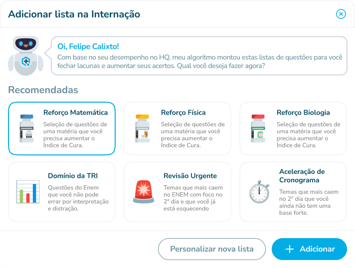 Listas globais recomendadas da Internação no Hospital Questiona
